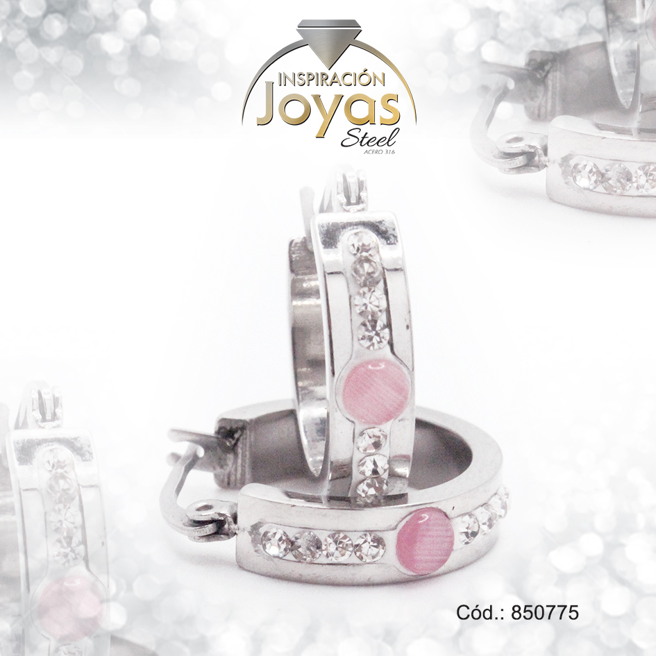 850775 Argolla de Acero Aleación Ojo De Gato Plateado Círculo Rosado - 850775 - Imagen 1