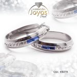 Argolla de Acero Forma Geométrica con Piedra Plateado Óvalo Azul - 850776