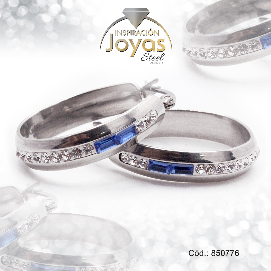 850776 Argolla de Acero Forma Geométrica con Piedra Plateado Óvalo Azul - 850776 - Imagen 1