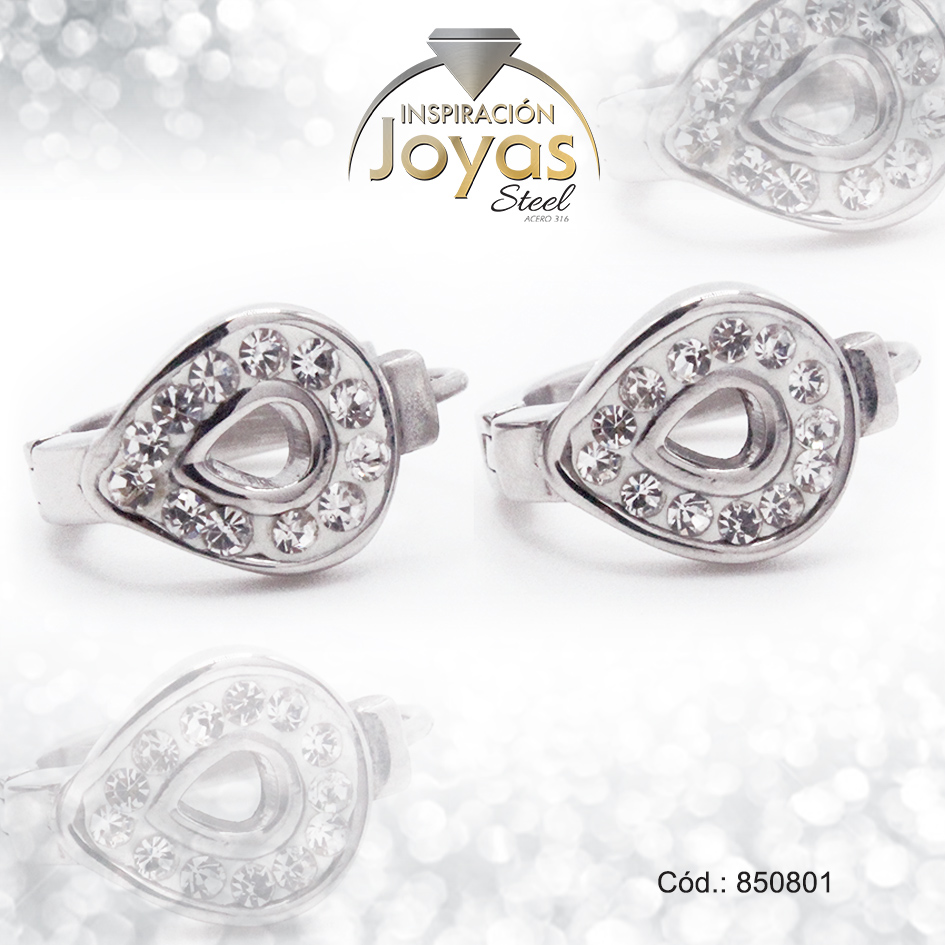 850801 Argolla de Acero Micro Circón Plateado Gota - 850801 - Imagen 1