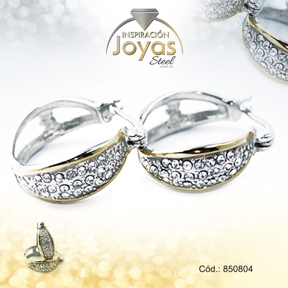 850804 Argolla de Acero Aleación Micro Circón 2 Tonos Círculo - 850804 - Imagen 1