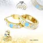 Argolla de Acero Aleación Ojo De Gato Dorado Círculo Azul - 850819