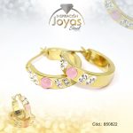 Argolla de Acero Aleación Ojo De Gato Dorado Círculo Rosado - 850822