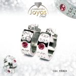 Argolla de Acero Aleación Circón Plateado Círculo Rosado - 850824