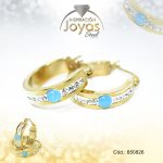 Argolla de Acero Aleación Ojo De Gato Dorado Círculo Azul - 850826