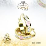 Argolla de Acero Aleación Ojo De Gato Dorado Círculo Rosado - 850830