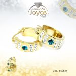 Argolla de Acero Aleación Circón Dorado Círculo Azul - 850831