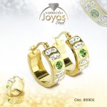 Argolla de Acero Aleación Circón Dorado Círculo Verde - 850832