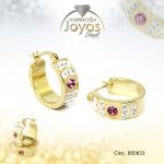 Argolla de Acero Aleación Circón Dorado Círculo Rosado - 850833