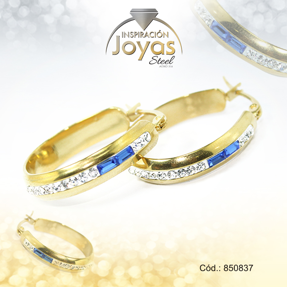 850837 Argolla de Acero Forma Geométrica con Piedra Dorado Óvalo Azul - 850837 - Imagen 1