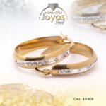 Argolla de Acero Forma Geométrica con Piedra Dorado Óvalo Blanco - 850838