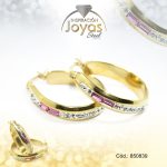 Argolla de Acero Forma Geométrica con Piedra Dorado Óvalo Rosado - 850839