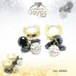 Argolla de Acero Colgante Micro Circón Dorado Esfera  - 850840