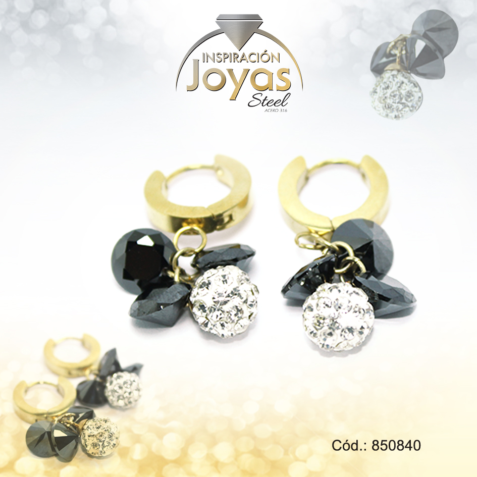 850840 Argolla de Acero Colgante Micro Circón Dorado Esfera - 850840 - Imagen 1