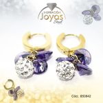 Argolla de Acero Colgante Micro Circón Dorado Esfera  - 850842