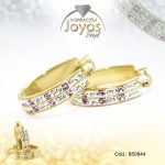 Argolla de Acero Forma Geométrica con Piedra Dorado Óvalo Lila - 850844