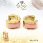 Argolla de Acero Huggies con Piedra Dorado Círculo Rosado - 850849