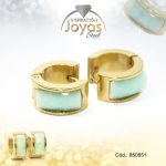 Argolla de Acero Huggies con Piedra Dorado Círculo Verde - 850851