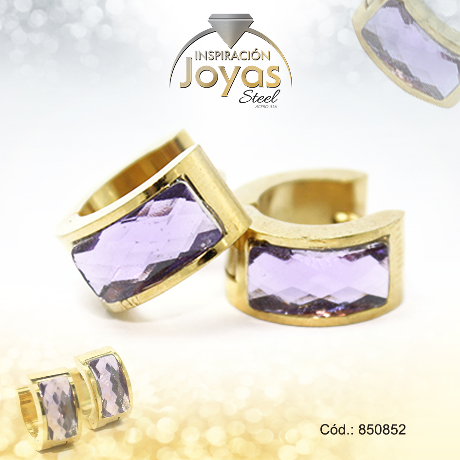 850852 Argolla de Acero Huggies con Piedra Dorado Círculo Lila - 850852 - Imagen 1