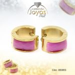 Argolla de Acero Huggies con Piedra Dorado Círculo Rosado - 850853