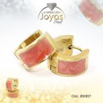 Argolla de Acero Huggies con Piedra Dorado Círculo Rosado - 850857