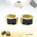 Argolla de Acero Huggies con Piedra Dorado Círculo Negro - 850859