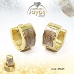 Argolla de Acero Huggies con Piedra Dorado Círculo Marron - 850861