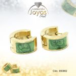 Argolla de Acero Huggies con Piedra Dorado Círculo Verde - 850862