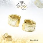 Argolla de Acero Huggies con Piedra Dorado Círculo Blanco - 850863