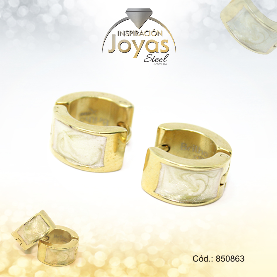 850863 Argolla de Acero Huggies con Piedra Dorado Círculo Blanco - 850863 - Imagen 1