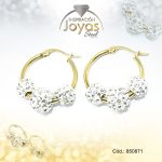 Argolla de Acero Aleación Micro Circón Dorado Círculo  - 850871