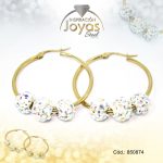 Argolla de Acero Aleación Micro Circón Dorado Círculo  - 850874