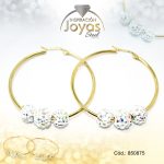 Argolla de Acero Aleación Micro Circón Dorado Círculo  - 850875