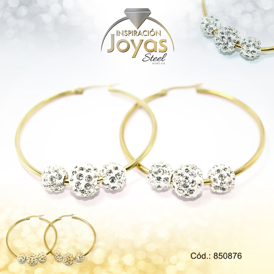 850876 Argolla de Acero Aleación Micro Circón Dorado Círculo - 850876 - Imagen 1