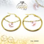 Argolla de Acero Colgante Piedra Dorado Círculo  - 850881