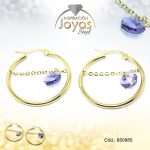 Argolla de Acero Colgante Piedra Dorado Círculo  - 850885