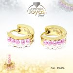 Argolla de Acero Huggies con Material Sintético Dorado Círculo Rosado - 850886