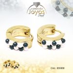 Argolla de Acero Huggies con Material Sintético Dorado Círculo Negro - 850888