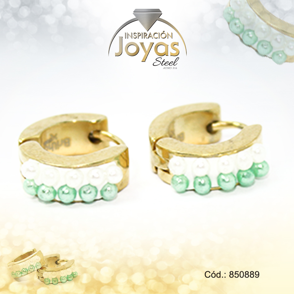 850889 Argolla de Acero Huggies con Material Sintético Dorado Círculo Verde - 850889 - Imagen 1