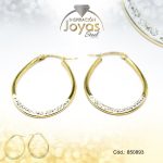 Argolla de Acero Forma Geométrica con Micro Circón Dorado Óvalo - 850893