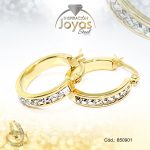 Argolla de Acero Aleación Micro Circón Dorado Círculo  - 850901