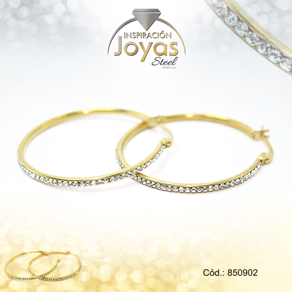 850902 Argolla de Acero Aleación Micro Circón Dorado Círculo - 850902 - Imagen 1