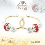 Argolla de Acero Aleación Micro Circón Dorado Círculo Rojo - 850903