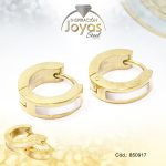 Argolla de Acero Huggies con Piedra Dorado Círculo Blanco - 850917