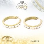 Argolla de Acero Aleación Sintetico Dorado Círculo Blanco - 850919