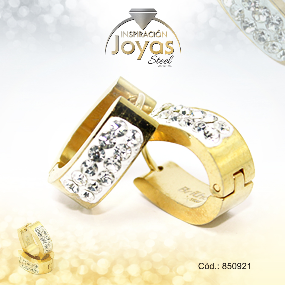 850921 Argolla de Acero Forma Geométrica con Micro Circón Dorado Óvalo - 850921 - Imagen 1