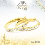 Argolla de Acero Forma Geométrica con Micro Circón Dorado Óvalo - 850929