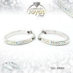 Argolla de Acero Forma Geométrica con Micro Circón Plateado Óvalo - 850930