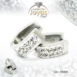 Argolla de Acero Forma Geométrica con Micro Circón Plateado Óvalo - 850958