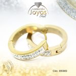 Argolla de Acero Huggies con Micro Circón Dorado Círculo - 850960